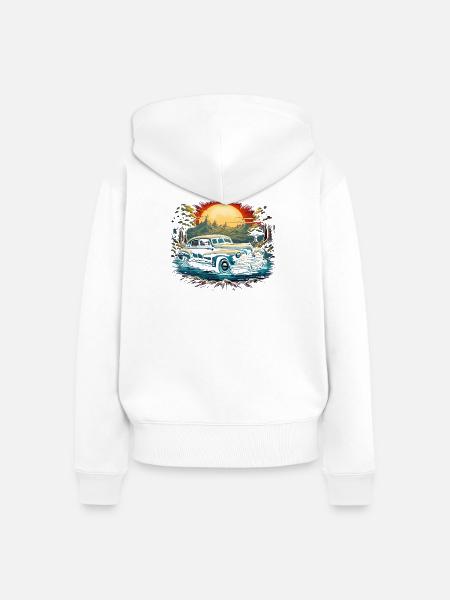 Retro Auto 04 - Frauen Premium Bio Zip Hoodie - Weiß