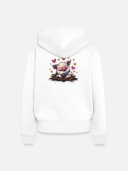 Herzensfreudiges Schweinchen im Dreck - Frauen Premium Bio Zip Hoodie - Weiß