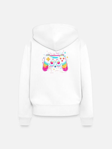 Game Controller Retrowave Look - Frauen Premium Bio Zip Hoodie - Weiß