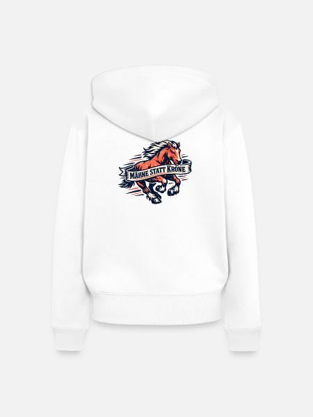 Maehne statt Krone Pferde-Statement - Frauen Premium Bio Zip Hoodie - Weiß