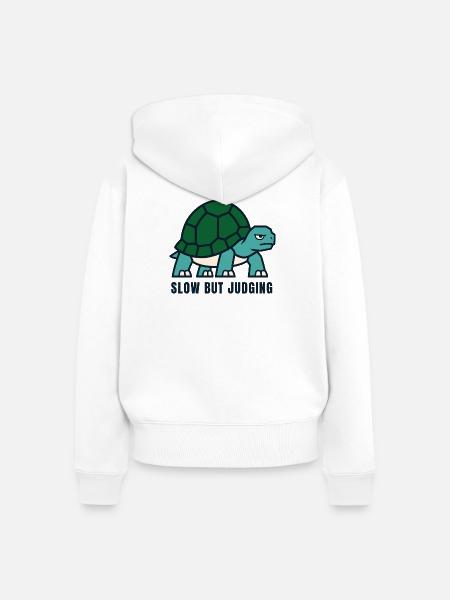 Langsam, aber Urteilend - Frauen Premium Bio Zip Hoodie - Weiß