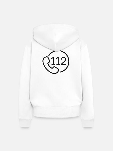 112 Notfall-Telefonleitungssymbol - Frauen Premium Bio Zip Hoodie - Weiß