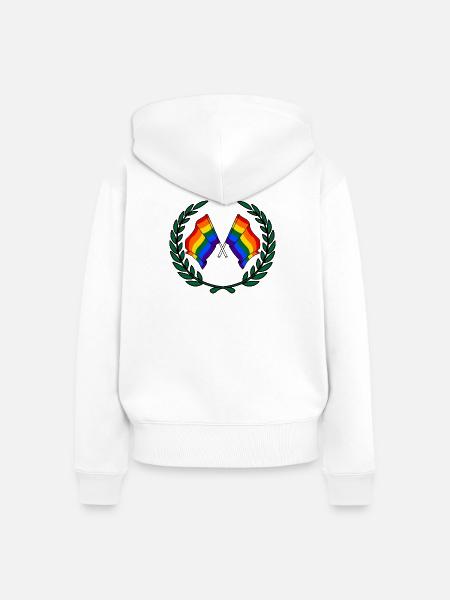 Fahnen Regenbogen im Lorbeerkranz - Frauen Premium Bio Zip Hoodie - Weiß