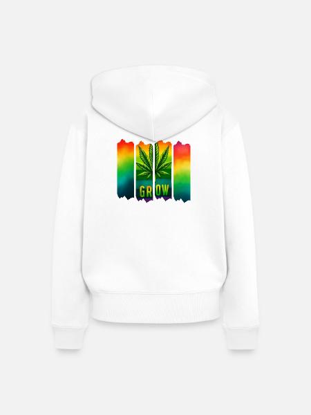 Grow Hanfblatt Brushdesign im Reggae-Stil - Frauen Premium Bio Zip Hoodie - Weiß