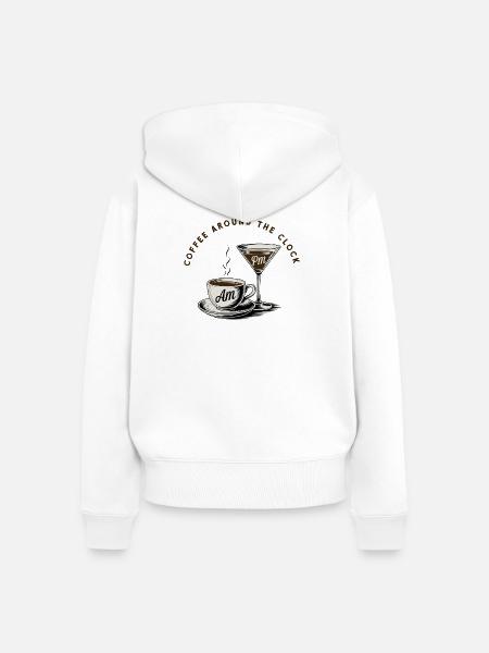 Kaffeepause, Coffee around the clock - Frauen Premium Bio Zip Hoodie - Weiß