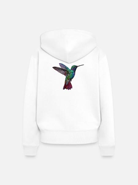 Kolibri im bestickten Look (gedruckt) - Frauen Premium Bio Zip Hoodie - Weiß