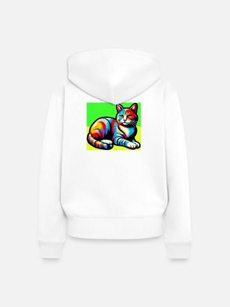 Katze - Frauen Premium Bio Zip Hoodie - Weiß