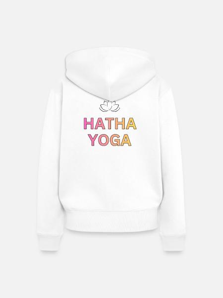 Hatha Yoga Gradient Schrift - Frauen Premium Bio Zip Hoodie - Weiß