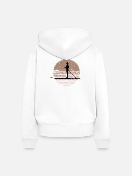 Sunset Paddleboard Silhouette - Frauen Premium Bio Zip Hoodie - Weiß