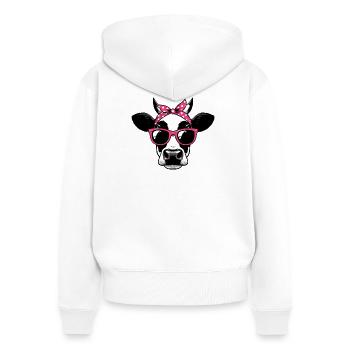 Vache avec lunettes de soleil - Sweat à capuche zippé Premium bio Femme - blanc - Dos - AI Model Female 172 light (172cm)