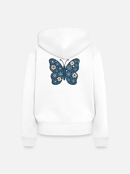Blaublüten Schmetterling Floral - Frauen Premium Bio Zip Hoodie - Weiß