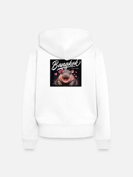 Bangkok Flusspferd mit Bogen - Frauen Premium Bio Zip Hoodie - Weiß