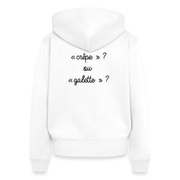 Bretagne - Crêpe ou galette ? - Sweat à capuche zippé Premium bio Femme - blanc - Dos - AI Model Female 172 light (172cm)
