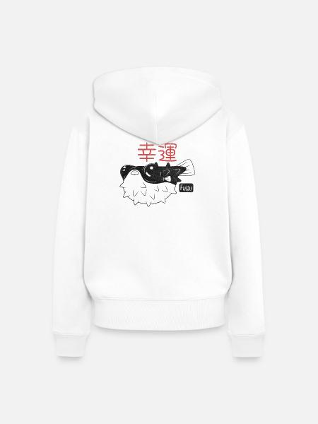 Fugu Fisch - 'Good Luck' - Frauen Premium Bio Zip Hoodie - Weiß
