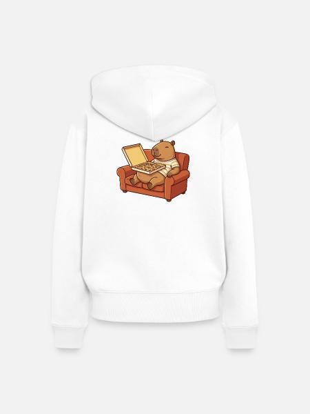 Capybara Sofa Pizza gemütliches Tierdesign - Frauen Premium Bio Zip Hoodie - Weiß