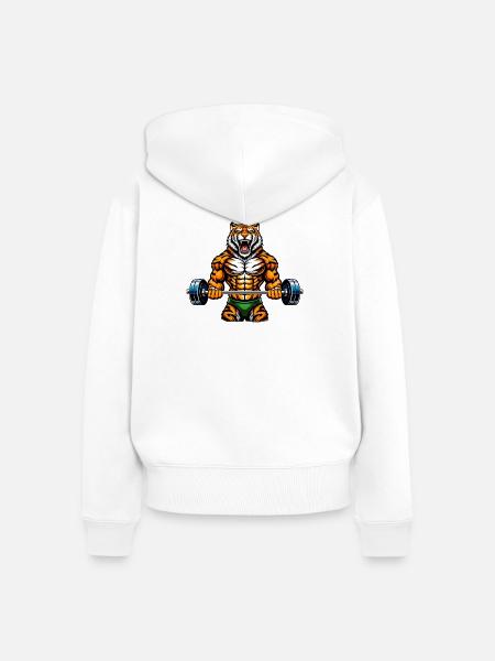 Starker Fitter-Tiger Illustration - Frauen Premium Bio Zip Hoodie - Weiß