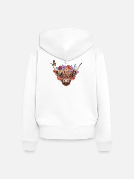 Blumenkranz Hochlandkuh - Frauen Premium Bio Zip Hoodie - Weiß