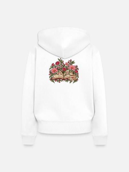 Blumenbuch mit Tee – botanische Leseillustration - Frauen Premium Bio Zip Hoodie - Weiß