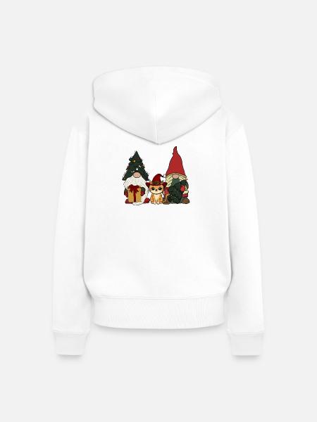 Katze zwischen Wichteln - Frauen Premium Bio Zip Hoodie - Weiß