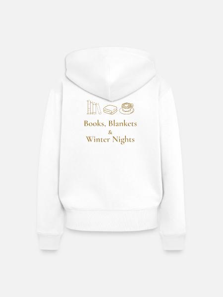 Bücher, Decken & Winternächte – Gemütliche Atmosphäre - Frauen Premium Bio Zip Hoodie - Weiß
