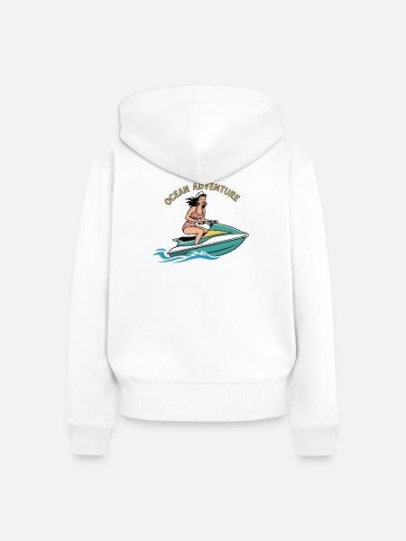 Pin-up-Mädchen auf Jetski - Frauen Premium Bio Zip Hoodie - Weiß