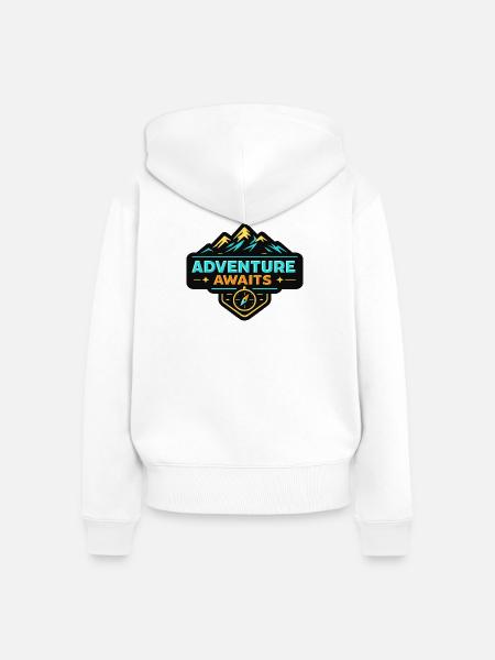 Abenteuer Wartet: Berge Kompass - Frauen Premium Bio Zip Hoodie - Weiß
