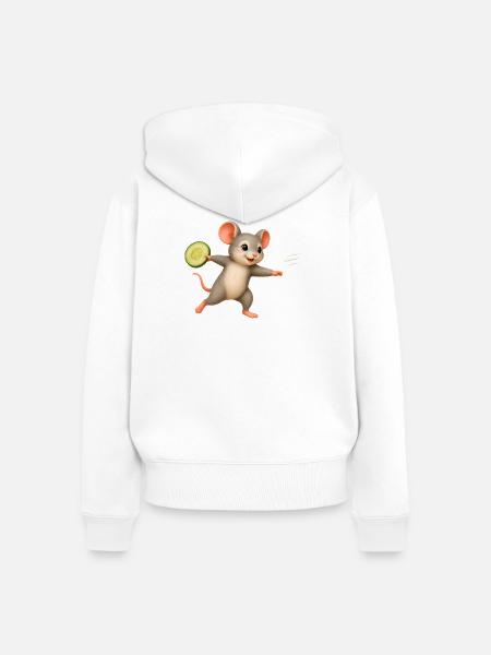 Fröhliche Maus mit Gurken Frisbee - Frauen Premium Bio Zip Hoodie - Weiß