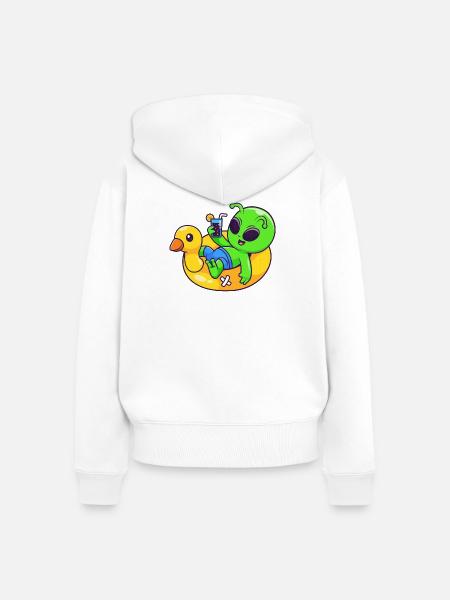Alien Chill auf Pool-Float - Frauen Premium Bio Zip Hoodie - Weiß