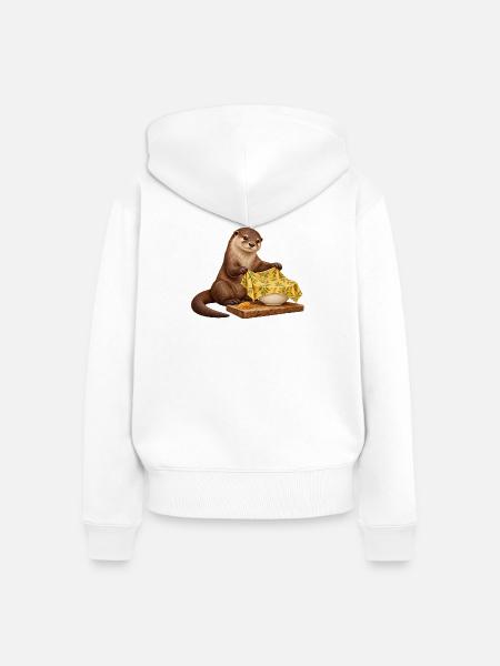 Otter faltet ein Bienenwachstuch - Frauen Premium Bio Zip Hoodie - Weiß