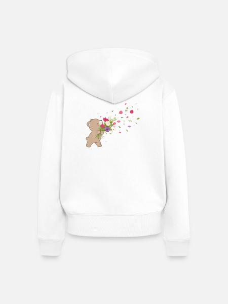 Süßer Bär mit Blumenstrauß Motiv - Frauen Premium Bio Zip Hoodie - Weiß