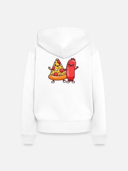 Pizzastück und Wurstfreunde - Frauen Premium Bio Zip Hoodie - Weiß