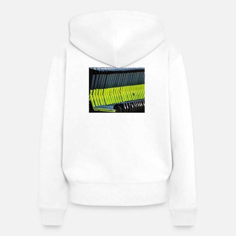 Trottinettes électriques vert néon garées dans la rangée - Sweat à capuche zippé Premium bio Femme - blanc