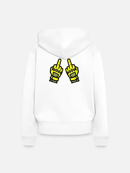 Zwei Mittelfinger Handschuhe Gelb Symbol - Frauen Premium Bio Zip Hoodie - Weiß