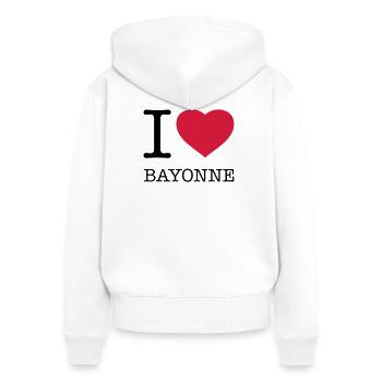 I LOVE BAYONNE France Frankreich - Sweat à capuche zippé Premium bio Femme - blanc - Dos - AI Model Female 172 light (172cm)