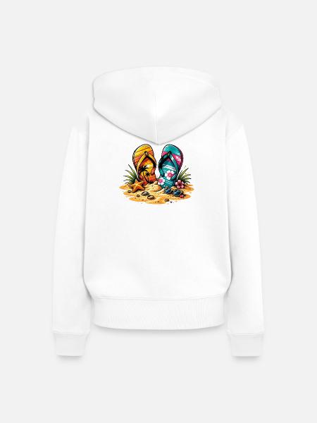 Flip Flops am Strand Illustration - Frauen Premium Bio Zip Hoodie - Weiß