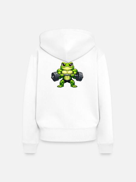 Starker Frosch mit Hantel Cartoon - Frauen Premium Bio Zip Hoodie - Weiß