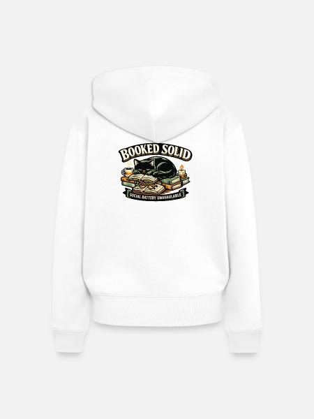 Booked Solid Cat and Books - Frauen Premium Bio Zip Hoodie - Weiß