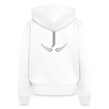 J - Frauen Premium Bio Zip Hoodie - Weiß - Hinten - AI Model Female 172 light (172cm)