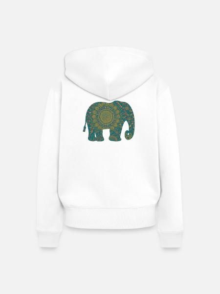 Mandala Elefant Muster in Teal - Frauen Premium Bio Zip Hoodie - Weiß