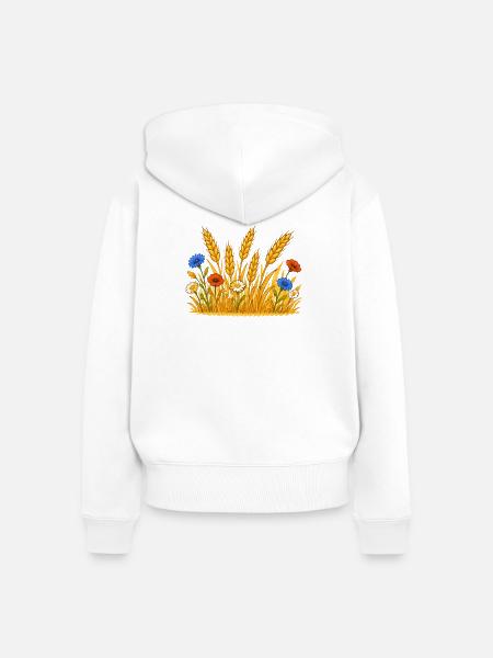Goldenes Weizenfeld mit Wildblumen - Frauen Premium Bio Zip Hoodie - Weiß