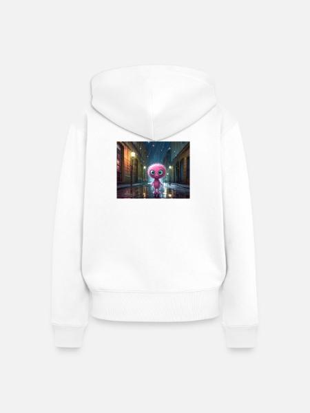 Pinkes Fluffwesen bei Regennacht - Frauen Premium Bio Zip Hoodie - Weiß