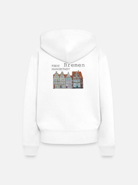 Bremer Markt Fassaden handgezeichnet - Frauen Premium Bio Zip Hoodie - Weiß