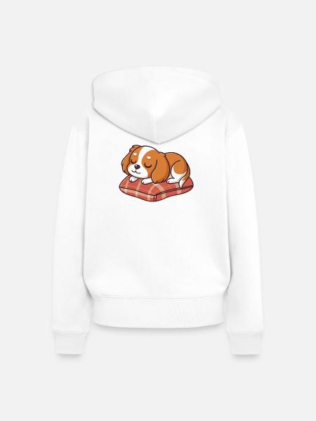 Schlafwelpe auf kariertem Polster - Frauen Premium Bio Zip Hoodie - Weiß