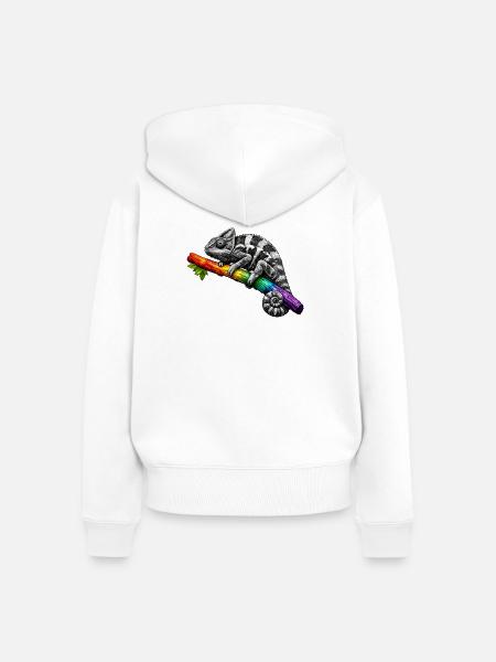 Regenbogen Chamäleon auf Ast - Frauen Premium Bio Zip Hoodie - Weiß