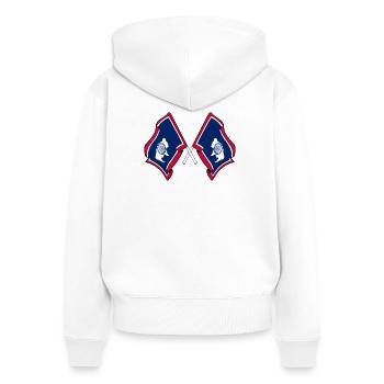 Deux drapeaux du Wyoming croisés - Sweat à capuche zippé Premium bio Femme - blanc - Dos - AI Model Female 172 light (172cm)