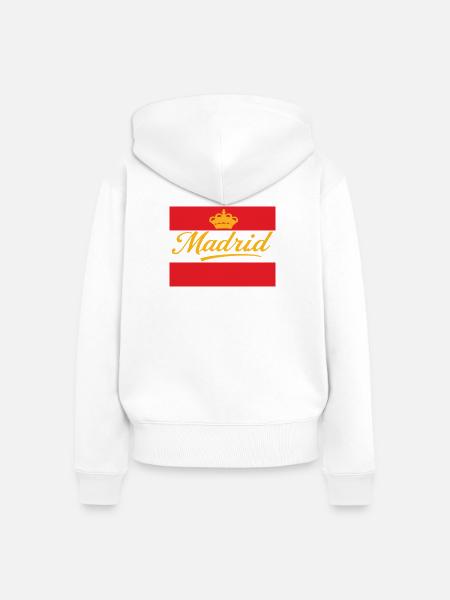 Madrid Krone Design auf Rot - Frauen Premium Bio Zip Hoodie - Weiß
