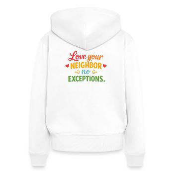 Liebe deinen Nächsten – ohne Ausnahme – Christlich - Frauen Premium Bio Zip Hoodie - Weiß - Hinten - AI Model Female 172 light (172cm)