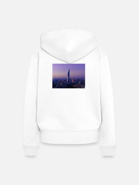 Dämmerungs-Skyline mit Turmspitze - Frauen Premium Bio Zip Hoodie - Weiß