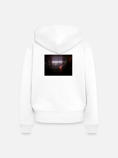 Neonlichter Skyline im Dunkeln - Frauen Premium Bio Zip Hoodie - Weiß