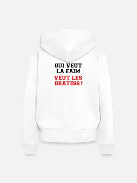 Wer Hunger will, will das Gratin. - Frauen Premium Bio Zip Hoodie - Weiß